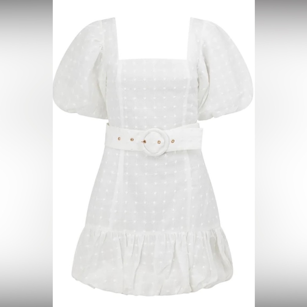 Sabo Skirt White Ruffled Tiered Sundress with Puff Sleeves